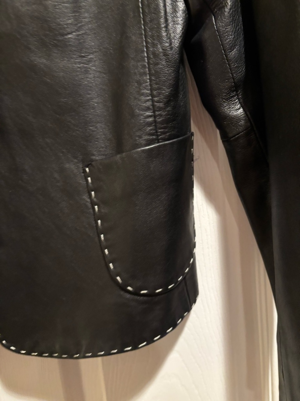 Black Leather Topstitched Jacket/Blazer - Picture 4 of 14